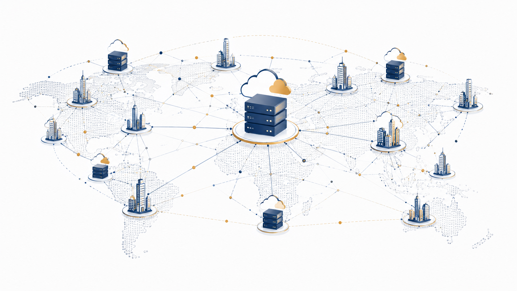 Abstract illustration representing global cloud computing infrastructure and companies using AWS
