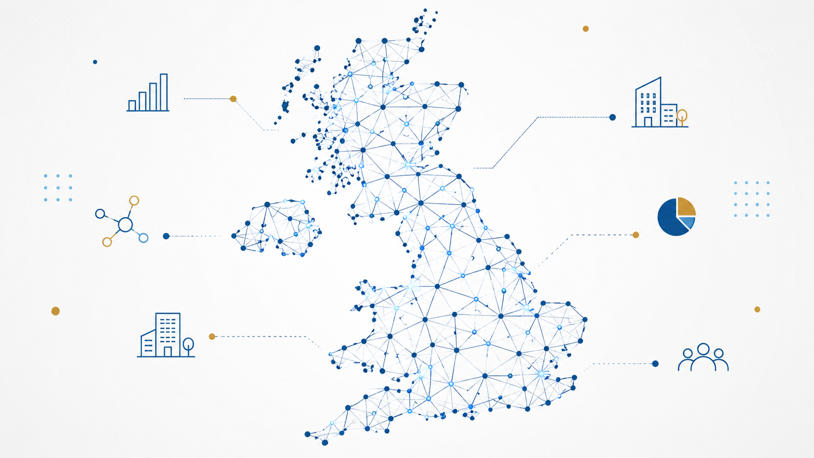 Abstract UK map illustration representing Microsoft Dynamics software adoption across UK businesses